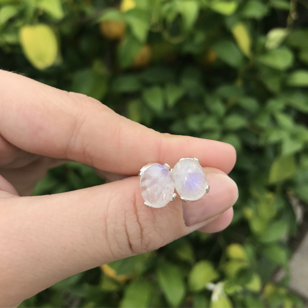 Rainbow Moonstone Stud Earrings - Image 8