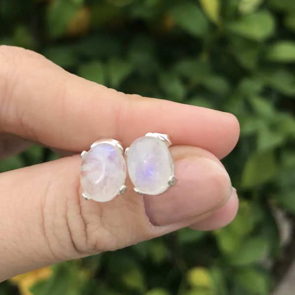 Rainbow Moonstone Stud Earrings - Image 9