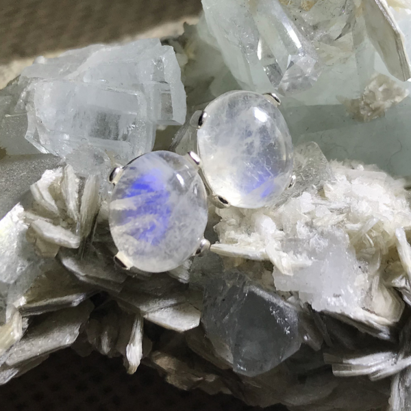 Rainbow Moonstone Stud Earrings - Image 2