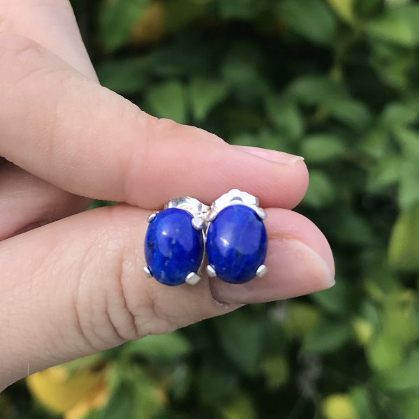 Dainty Stud Lapis Earrings - Image 3