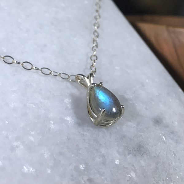 Delicate Teardrop Labradorite Pendant