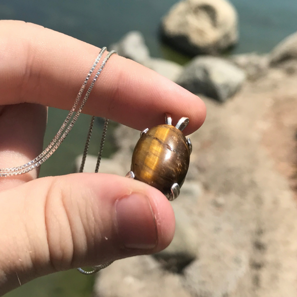 Minimalist Tiger Eye Gemstone Pendant - Image 3