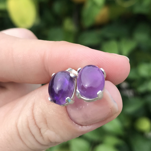 Delicate Stud Amethyst Earrings - Image 4