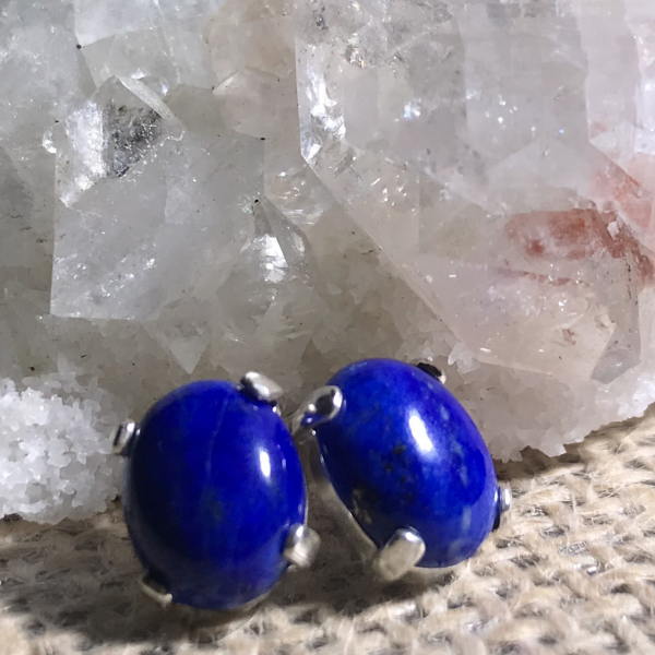 Dainty Stud Lapis Earrings - Image 4