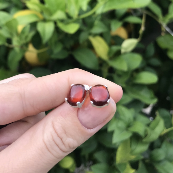 Delicate Hessonite Garnet Stud Earrings - Image 4
