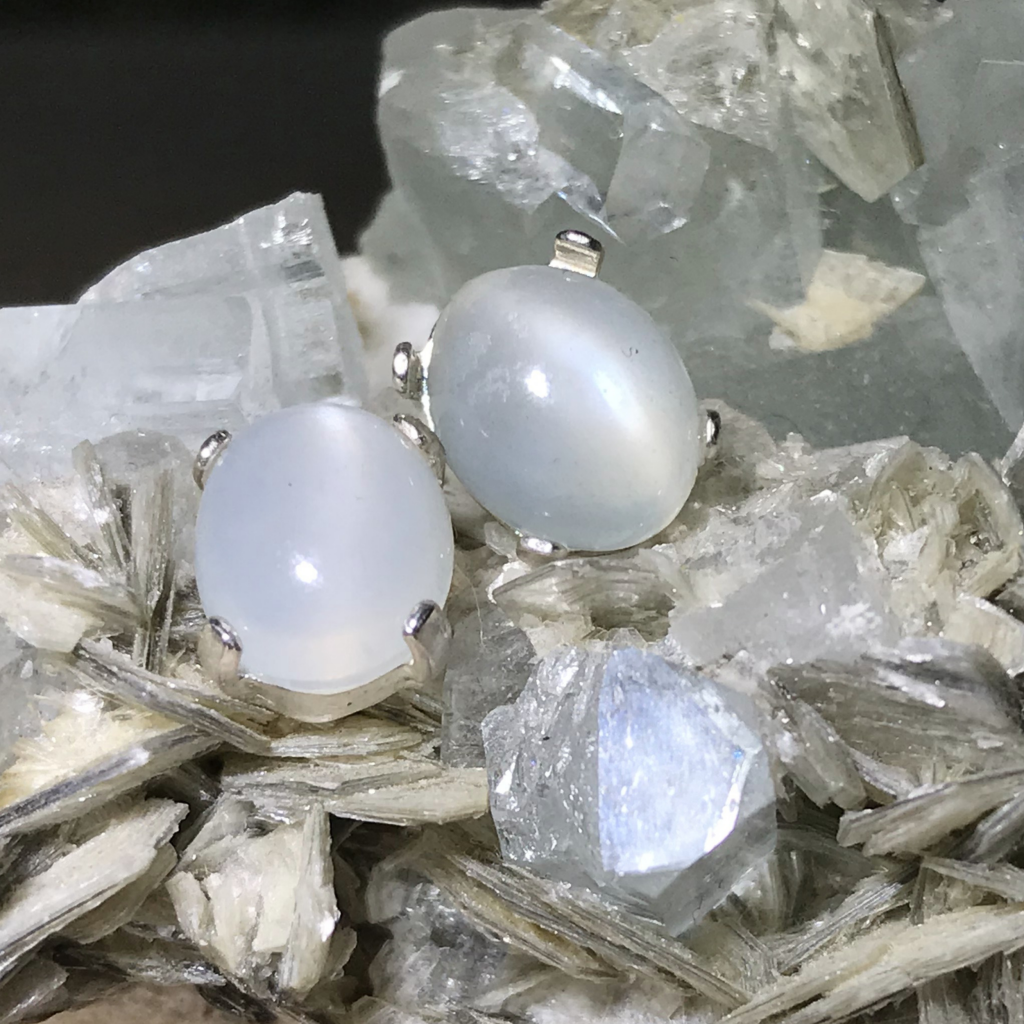Delicate White Moonstone Stud Earrings