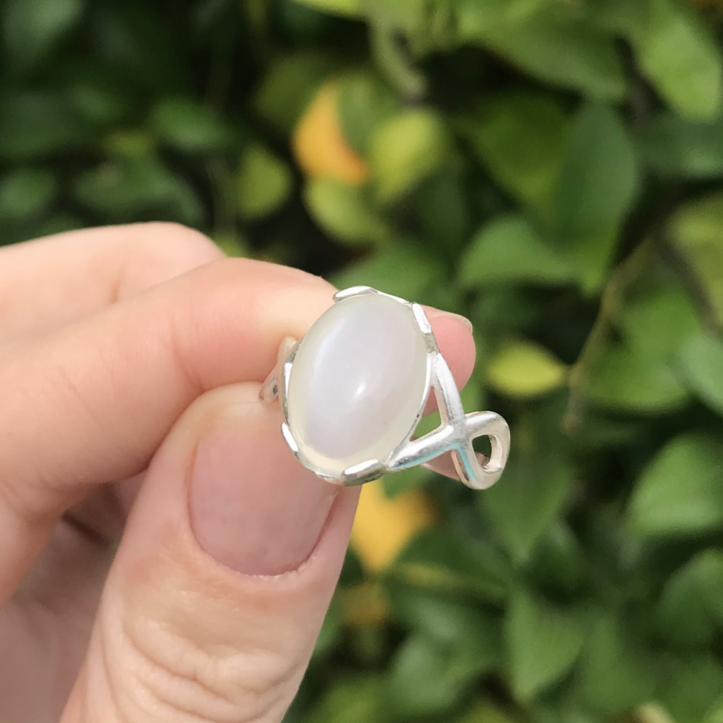 Simple White Moonstone Statement Ring