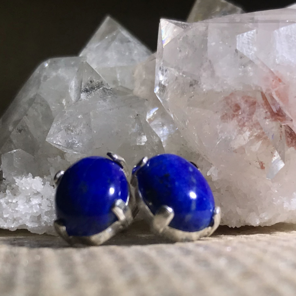 Dainty Stud Lapis Earrings - Image 5