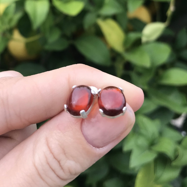 Delicate Hessonite Garnet Stud Earrings - Image 5