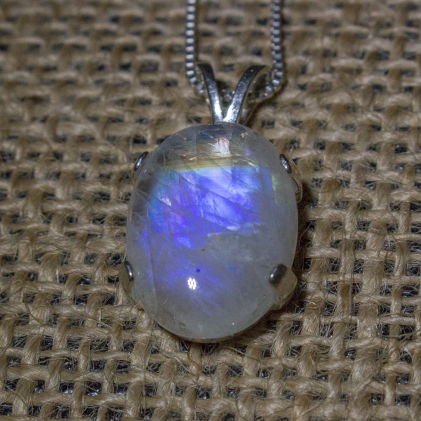 Blue Rainbow Moonstone Gemstone Necklace