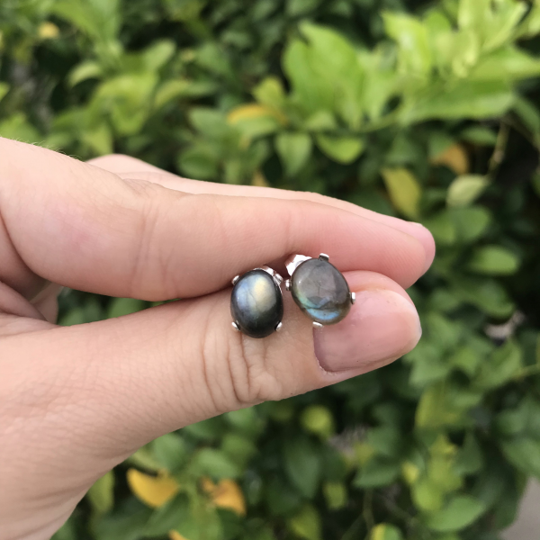 Dainty Labradorite Stud Earrings - Image 6