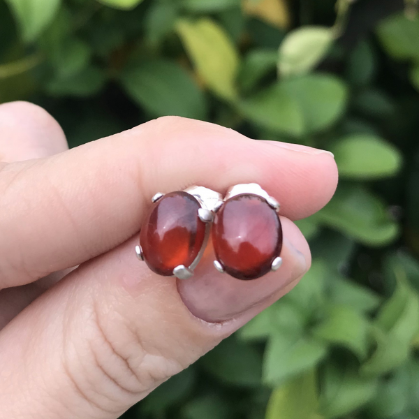 Delicate Hessonite Garnet Stud Earrings