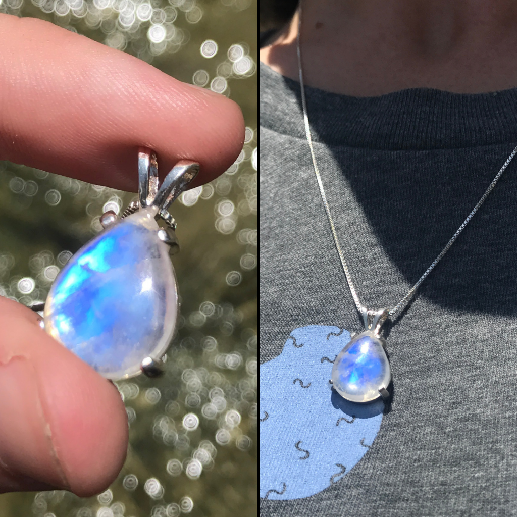 Handmade Rainbow Moonstone & Sterling Silver Necklace - 18", Natural Gemstone